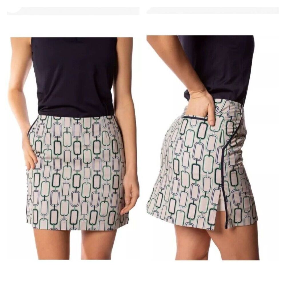 Golftini PFLG Let Go Performance Skort  Women's 4  NWT  Beige Print w UPF30+